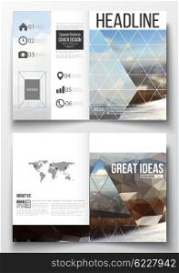 Set of business templates for brochure, magazine, flyer, booklet or annual report. Abstract colorful polygonal backdrop, blurred background, mountain landscape, modern stylish triangle vector texture.