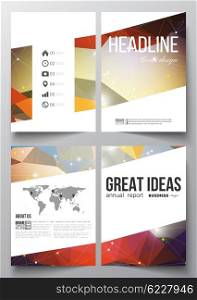 Set of business templates for brochure, magazine, flyer, booklet or annual report. Molecular construction with connected lines and dots, scientific pattern on colorful polygonal background.