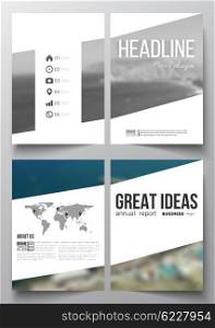 Set of business templates for brochure, magazine, flyer, booklet or annual report. Colorful backdrop, blurred background, sea landscape, modern vector texture.
