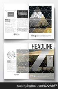 Set of business templates for brochure, magazine, flyer, booklet or annual report. Colorful polygonal background with blurred image, seaport landscape, modern stylish triangular vector texture.