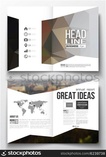 Set of business templates for brochure, magazine, flyer, booklet or annual report. Polygonal background, blurred image, urban landscape, modern triangular texture.