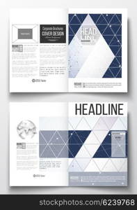 Set of business templates for brochure, magazine, flyer, booklet or annual report. Polygonal backdrop with connecting dots and lines, connection structure, blue background. Digital or science vector