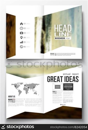 Set of business templates for brochure, magazine, flyer, booklet or annual report. Colorful backdrop, blurred background, natural landscape, modern stylish triangle vector texture.