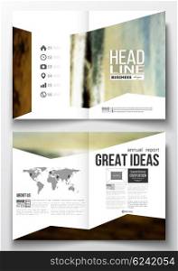 Set of business templates for brochure, magazine, flyer, booklet or annual report. Colorful backdrop, blurred background, natural landscape, modern stylish triangle vector texture.