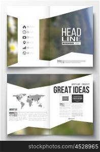 Set of business templates for brochure, magazine, flyer, booklet or annual report. Summer landscape. Colorful backdrop, blurred background, modern stylish vector texture.