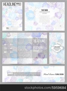 Set of business templates for presentation, brochure, flyer, banner or booklet. Hand drawn floral doodle pattern, abstract vector background.