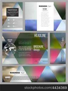 Set of business templates for presentation, brochure, flyer or booklet. Abstract multicolored background, blurred nature landscapes, geometric vector, triangular style illustration.