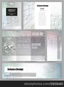 Set of business templates for presentation, brochure, flyer or booklet. Abstract vector background of digital technologies, cyber space.