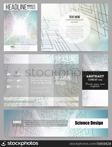 Set of business templates for presentation, brochure, flyer or booklet. Abstract vector background of digital technologies, cyber space.