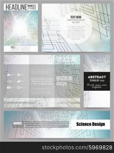 Set of business templates for presentation, brochure, flyer or booklet. Abstract vector background of digital technologies, cyber space.