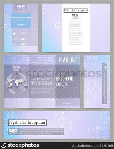 Set of business templates for presentation, brochure, flyer or booklet. Abstract white circles on light blue background, vector illustration.