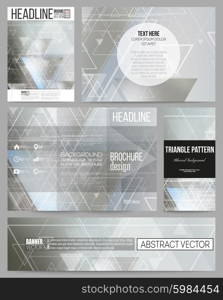 Set of business templates for presentation, brochure, flyer or booklet. Abstract blurred vector background with triangles, lines and dots.