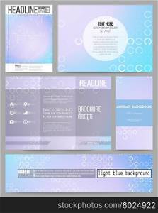Set of business templates for presentation, brochure, flyer or booklet. Abstract white circles on light blue background, vector illustration.