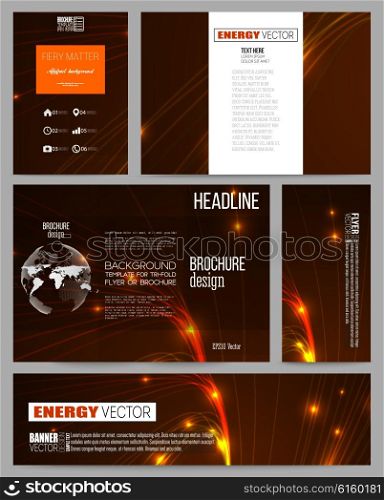 Set of business templates for presentation, brochure, flyer or booklet. Abstract lines background, dynamic glowing decoration, motion design, energy style vector illustration.