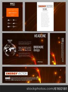 Set of business templates for presentation, brochure, flyer or booklet. Abstract lines background, dynamic glowing decoration, motion design, energy style vector illustration.