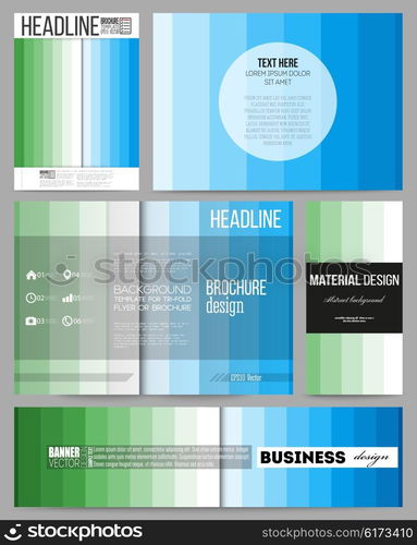 Set of business templates for presentation, brochure, flyer or booklet. Abstract colorful business background, blue and green colors, modern stylish striped vector texture for your cover design.