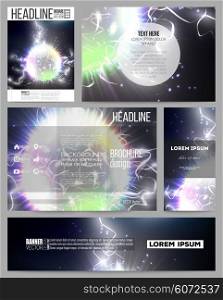 Set of business templates for presentation, brochure, flyer or booklet. Electric lighting effect. Magic vector background with lightning.