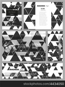 Set of business templates for presentation, brochure, flyer or booklet. Triangular vector pattern. Abstract black triangles on white background.
