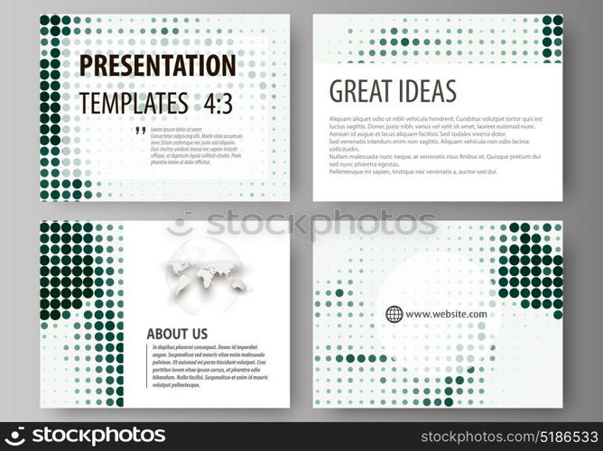 Set of business templates for presentation slides. Abstract design vector layouts. Halftone dotted background, retro style grungy pattern, vintage texture. Halftone effect with black dots on white.. Set of business templates for presentation slides. Easy editable abstract vector layouts in flat design. Halftone dotted background, retro style grungy pattern, vintage texture. Halftone effect with black dots on white.