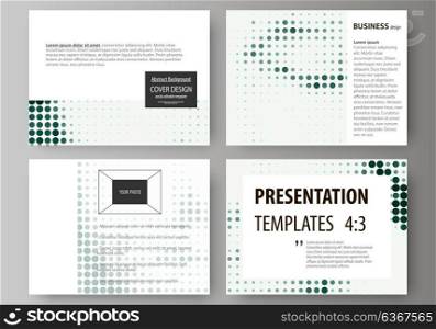 Set of business templates for presentation slides. Abstract design vector layouts. Halftone dotted background, retro style grungy pattern, vintage texture. Halftone effect with black dots on white.. Set of business templates for presentation slides. Easy editable abstract vector layouts in flat design. Halftone dotted background, retro style grungy pattern, vintage texture. Halftone effect with black dots on white.