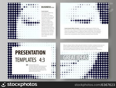 Set of business templates for presentation slides. Abstract design vector layouts. Halftone dotted background, retro style grungy pattern, vintage texture. Halftone effect with black dots on white.. Set of business templates for presentation slides. Easy editable abstract vector layouts in flat design. Halftone dotted background, retro style grungy pattern, vintage texture. Halftone effect with black dots on white.