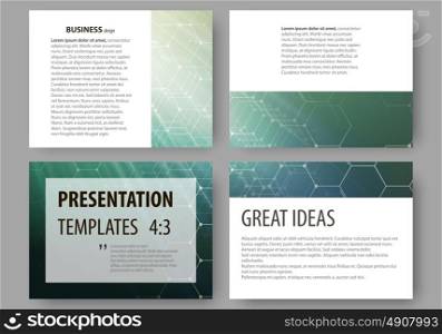 Set of business templates for presentation slides. Abstract layouts in flat design, vector illustration. Chemistry pattern, hexagonal molecule structure. Medicine, science, technology concept.. Set of business templates for presentation slides. Easy editable abstract layouts in flat design, vector illustration. Chemistry pattern, hexagonal molecule structure. Medicine, science, technology concept.