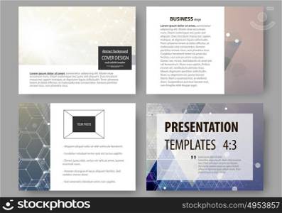 Set of business templates for presentation slides. Abstract layouts in flat design, vector illustration. Chemistry pattern, hexagonal molecule structure. Medicine, science, technology concept.. Set of business templates for presentation slides. Easy editable abstract layouts in flat design, vector illustration. Chemistry pattern, hexagonal molecule structure. Medicine, science, technology concept.