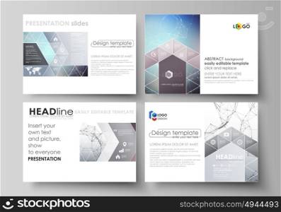 Set of business templates for presentation slides. Abstract vector layouts in flat design. Compounds lines and dots. Big data visualization in minimal style. Graphic communication background.. Set of business templates for presentation slides. Easy editable abstract vector layouts in flat design. Compounds lines and dots. Big data visualization in minimal style. Graphic communication background.