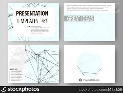 Set of business templates for presentation slides. Abstract vector layouts in flat design. Chemistry pattern, connecting lines and dots, molecule structure on white, geometric graphic background.. Set of business templates for presentation slides. Easy editable abstract vector layouts in flat design. Chemistry pattern, connecting lines and dots, molecule structure on white, geometric graphic background.