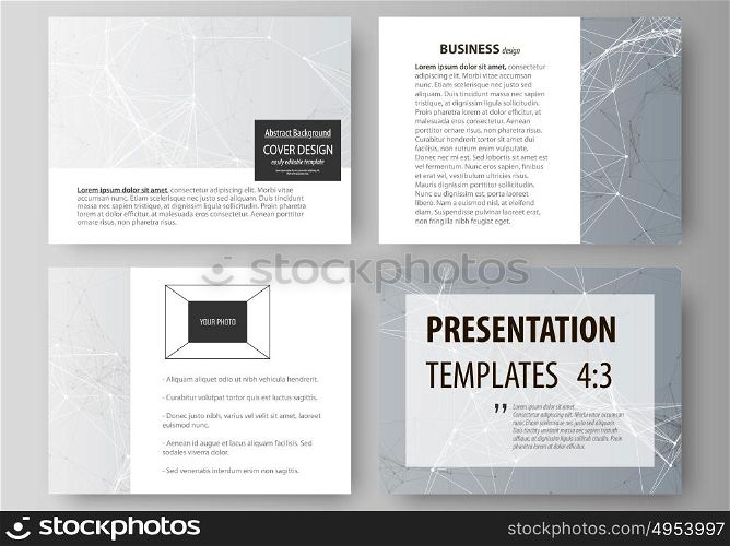 Set of business templates for presentation slides. Abstract vector layouts in flat design. Chemistry pattern, connecting lines and dots, molecule structure, scientific medical DNA research.. Set of business templates for presentation slides. Easy editable abstract vector layouts in flat design. Chemistry pattern, connecting lines and dots, molecule structure, scientific medical DNA research.