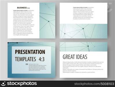 Set of business templates for presentation slides. Abstract vector layouts in flat design. Geometric background, connected line and dots. Molecular structure. Scientific, medical, technology concept.. Set of business templates for presentation slides. Easy editable abstract vector layouts in flat design. Geometric background, connected line and dots. Molecular structure. Scientific, medical, technology concept.