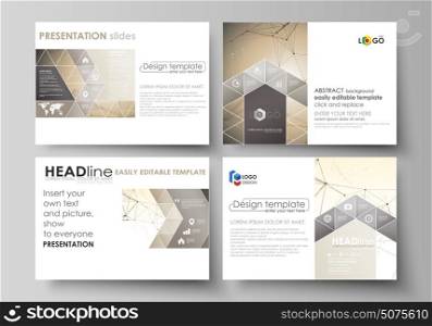 Set of business templates for presentation slides. Abstract vector layouts in flat design. Technology, science, medical concept. Golden dots and lines, cybernetic digital style. Lines plexus.. Set of business templates for presentation slides. Easy editable abstract vector layouts in flat design. Technology, science, medical concept. Golden dots and lines, cybernetic digital style. Lines plexus.