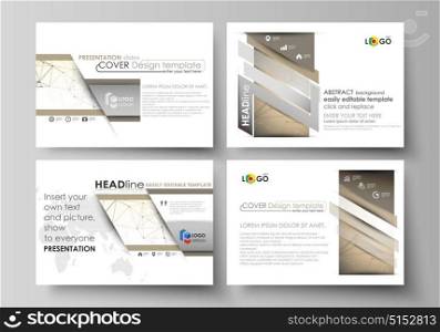 Set of business templates for presentation slides. Abstract vector layouts in flat design. Technology, science, medical concept. Golden dots and lines, cybernetic digital style. Lines plexus.. Set of business templates for presentation slides. Easy editable abstract vector layouts in flat design. Technology, science, medical concept. Golden dots and lines, cybernetic digital style. Lines plexus.
