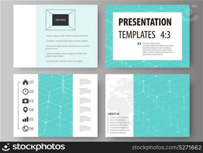 Set of business templates for presentation slides. Abstract vector layouts in flat design. Chemistry pattern, hexagonal molecule structure. Medicine, science and technology concept.. Set of business templates for presentation slides. Abstract vector layouts in flat design. Chemistry pattern, hexagonal molecule structure. Medicine, science and technology concept