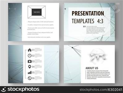 Set of business templates for presentation slides. Abstract vector layouts in flat design. Chemistry pattern, connecting lines and dots, molecule structure, scientific medical DNA research.. Set of business templates for presentation slides. Editable abstract vector layouts in flat design. Chemistry pattern, connecting lines and dots, molecule structure, scientific medical DNA research.