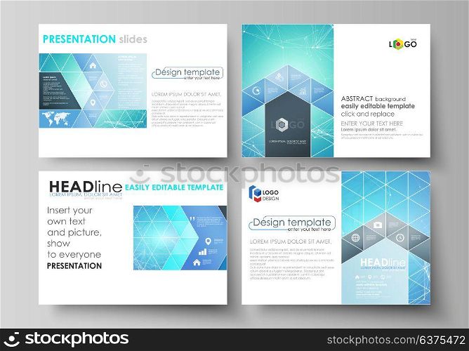 Set of business templates for presentation slides. Abstract vector layouts in flat design. Chemistry pattern, connecting lines and dots, molecule structure, medical DNA research. Medicine concept.. Set of business templates for presentation slides. Easy editable abstract vector layouts in flat design. Chemistry pattern, connecting lines and dots, molecule structure, medical DNA research. Medicine concept.