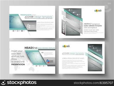 Set of business templates for presentation slides. Abstract vector layouts in flat design. Geometric background, connected line and dots. Molecular structure. Scientific, medical, technology concept.. Set of business templates for presentation slides. Easy editable abstract vector layouts in flat design. Geometric background, connected line and dots. Molecular structure. Scientific, medical, technology concept.