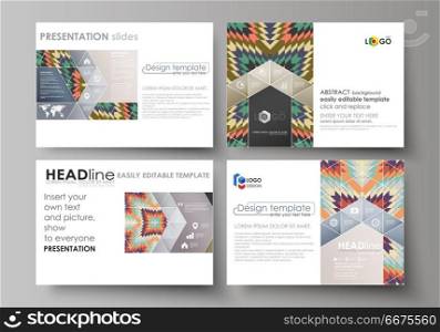 Set of business templates for presentation slides. Abstract vector layouts in flat design. Tribal pattern, geometrical ornament in ethno syle, ethnic hipster backdrop, vintage fashion background.. Set of business templates for presentation slides. Easy editable abstract vector layouts in flat design. Tribal pattern, geometrical ornament in ethno syle, ethnic hipster backdrop, vintage fashion background.
