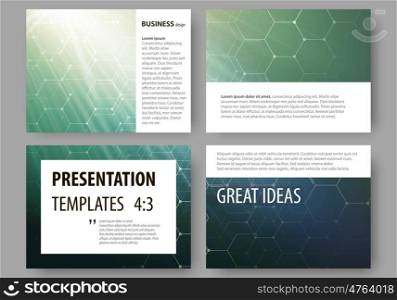 Set of business templates for presentation slides. Easy editable abstract layouts in flat design, vector illustration. Chemistry pattern, hexagonal molecule structure. Medicine, science, technology concept.