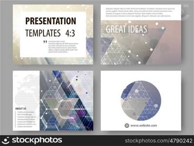 Set of business templates for presentation slides. Easy editable abstract layouts in flat design, vector illustration. Chemistry pattern, hexagonal molecule structure. Medicine, science, technology concept.