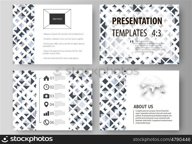 Set of business templates for presentation slides. Easy editable abstract layouts in flat design, vector illustration. Blue color pattern with rhombuses, abstract design geometrical vector background. Simple modern stylish texture.