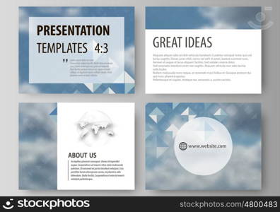 Set of business templates for presentation slides. Easy editable abstract layouts in flat design, vector illustration. Blue color pattern with rhombuses, abstract design geometrical vector background. Simple modern stylish texture.