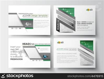 Set of business templates for presentation slides. Easy editable abstract layouts in flat design. Back to school background with letters made from halftone dots, vector illustration.