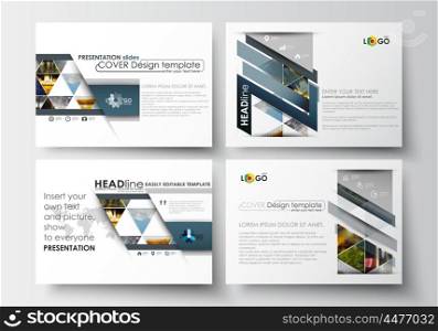 Set of business templates for presentation slides. Easy editable abstract layouts in flat design. Abstract multicolored background of nature landscapes, geometric triangular style, vector illustration...