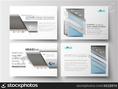 Set of business templates for presentation slides. Easy editable abstract layouts in flat design. Scientific medical research, chemistry pattern, hexagonal design molecule structure, science vector background.