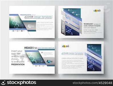 Set of business templates for presentation slides. Easy editable abstract layouts in flat design. DNA molecule structure, science background. Scientific research, medical technology.