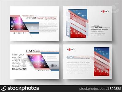 Set of business templates for presentation slides. Easy editable abstract layouts in flat design. Christmas decoration, vector background with shiny snowflakes.