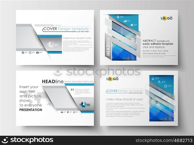 Set of business templates for presentation slides. Easy editable abstract layouts in flat design. Abstract triangles, blue and gray triangular background, modern polygonal vector.