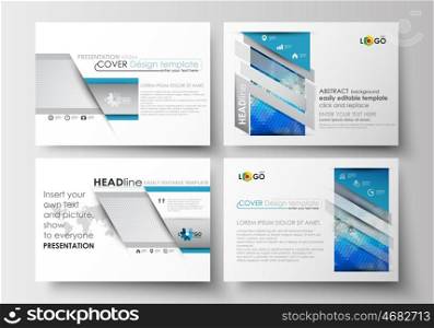 Set of business templates for presentation slides. Easy editable abstract layouts in flat design. Abstract triangles, blue and gray triangular background, modern polygonal vector.