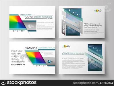 Set of business templates for presentation slides. Easy editable abstract layouts in flat design. Abstract triangles, blue triangular background, modern colorful polygonal vector.